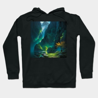 River Oasis at the bottom of a Lush, Green Tropical Canyon Hoodie